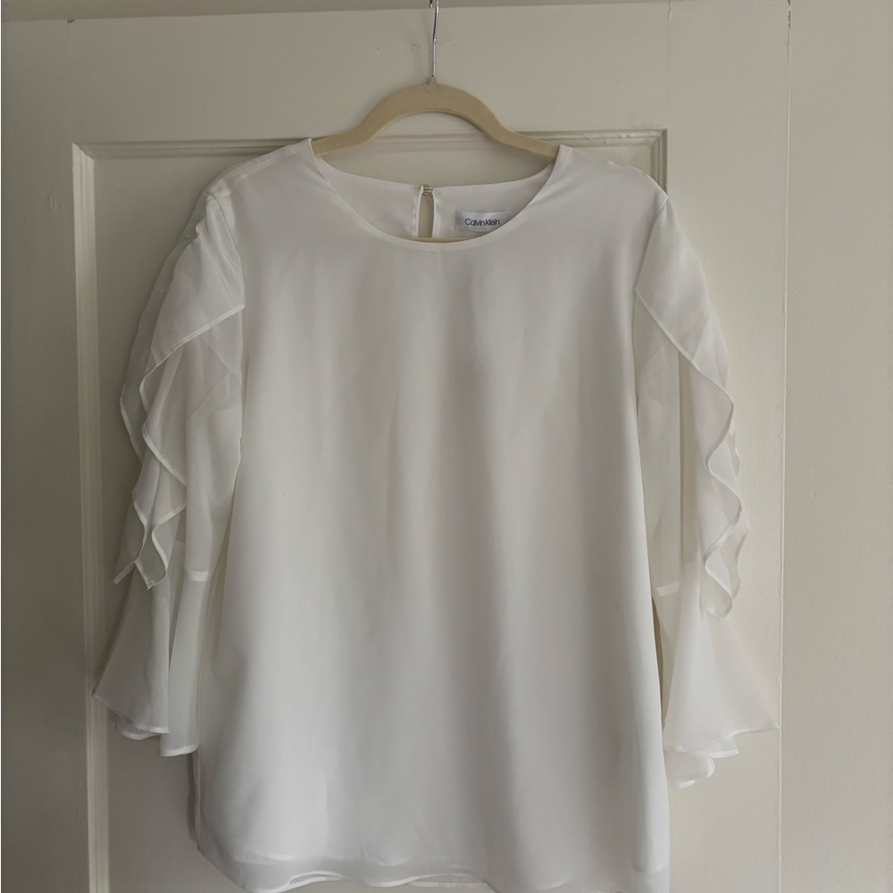 Calvin Klein White Flutter Sleeve Blouse